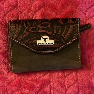 American Bison Brown Leather Snap Coin Wallet